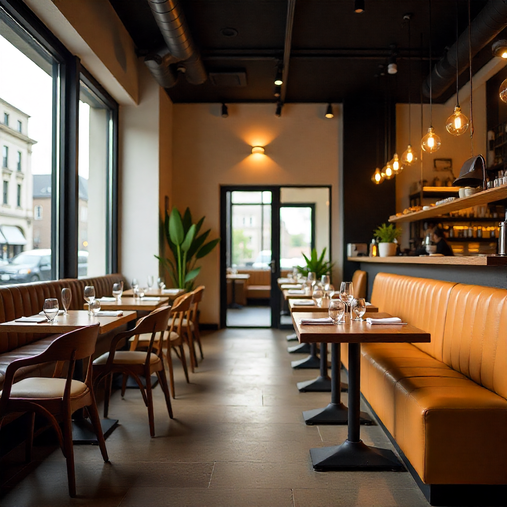 Restaurantinterieur met op maat gemaakte tafels en stoelen